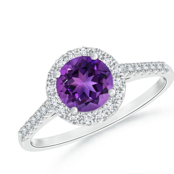 NEW Round Amethyst Halo Ring with Diamond Aura accents on 925 silver sz 9 - Picture 1 of 9